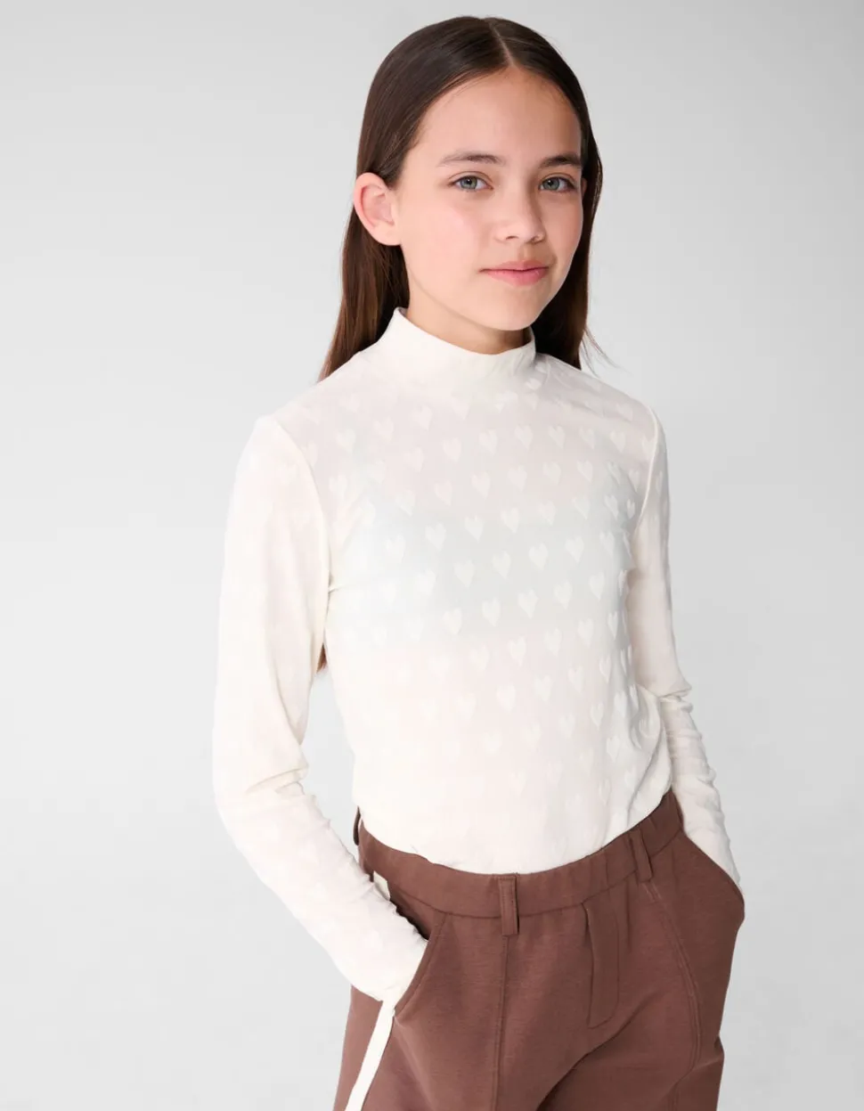 All Over Heart Print Top Gebroken Wit