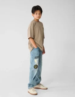 Artwork Straight Fit Jeans Blauw