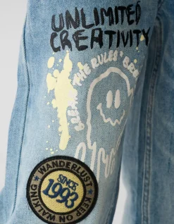 Artwork Straight Fit Jeans Blauw