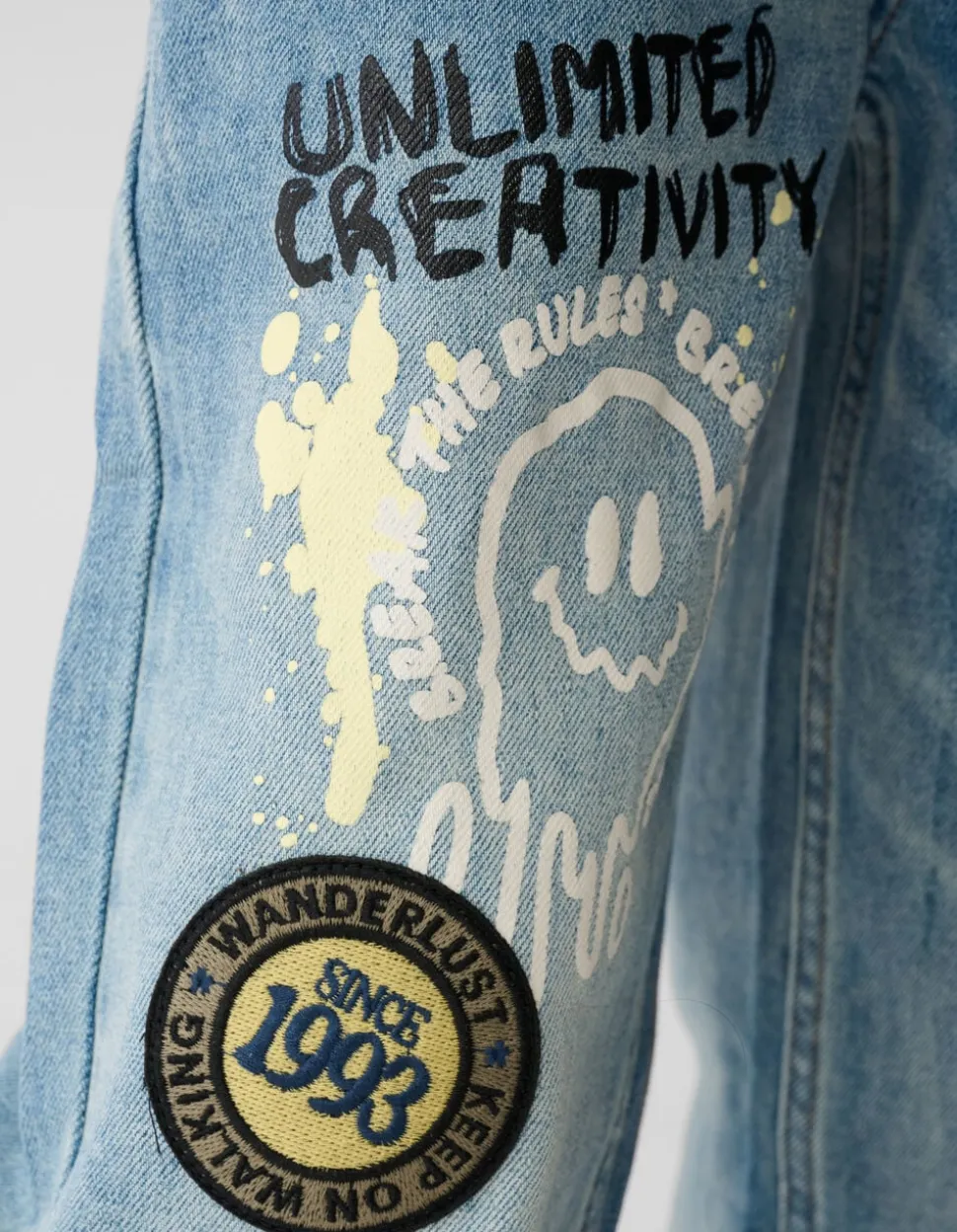 Artwork Straight Fit Jeans Blauw