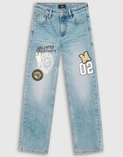 Artwork Straight Fit Jeans Blauw