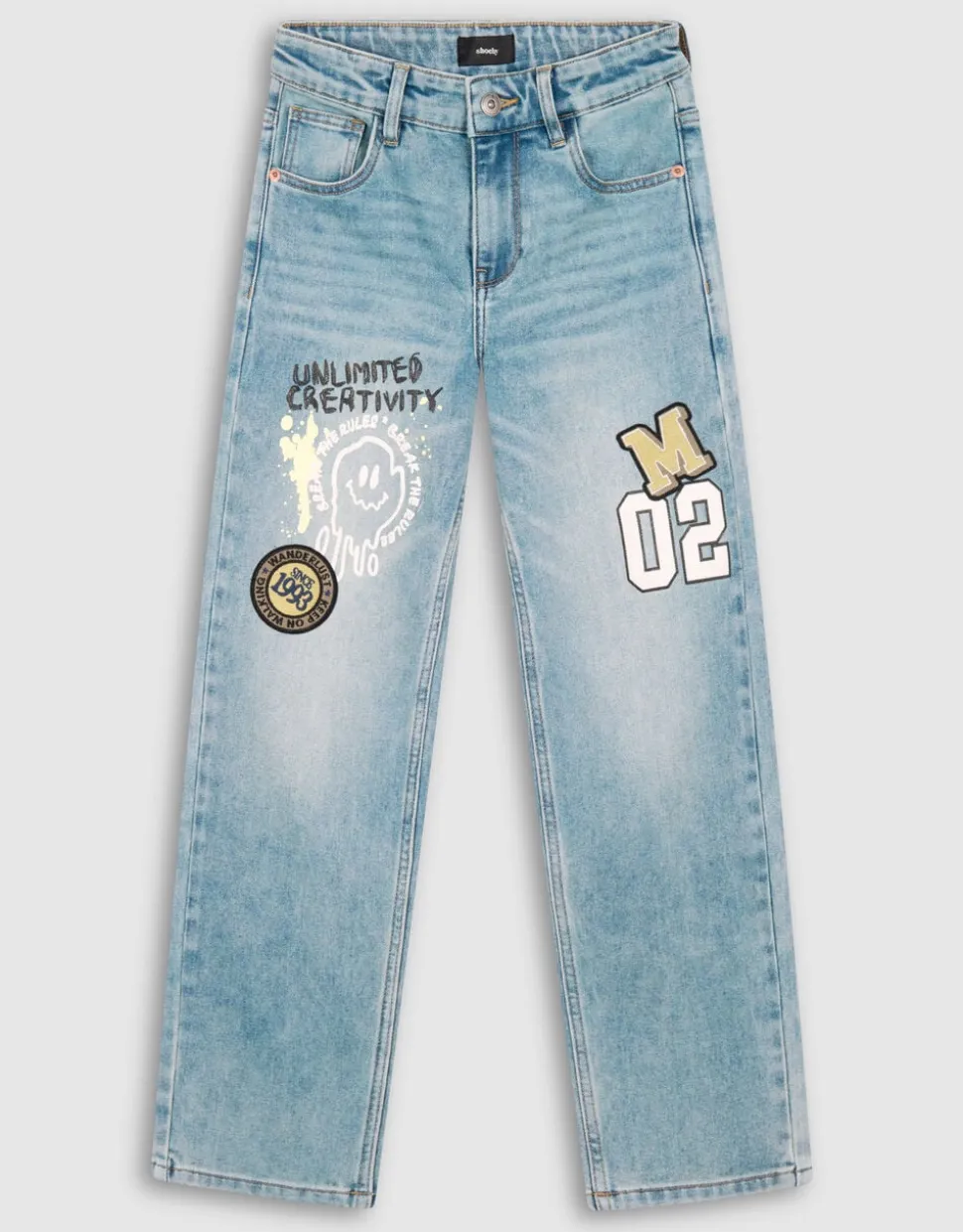 Artwork Straight Fit Jeans Blauw