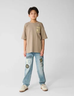 Artwork Straight Fit Jeans Blauw