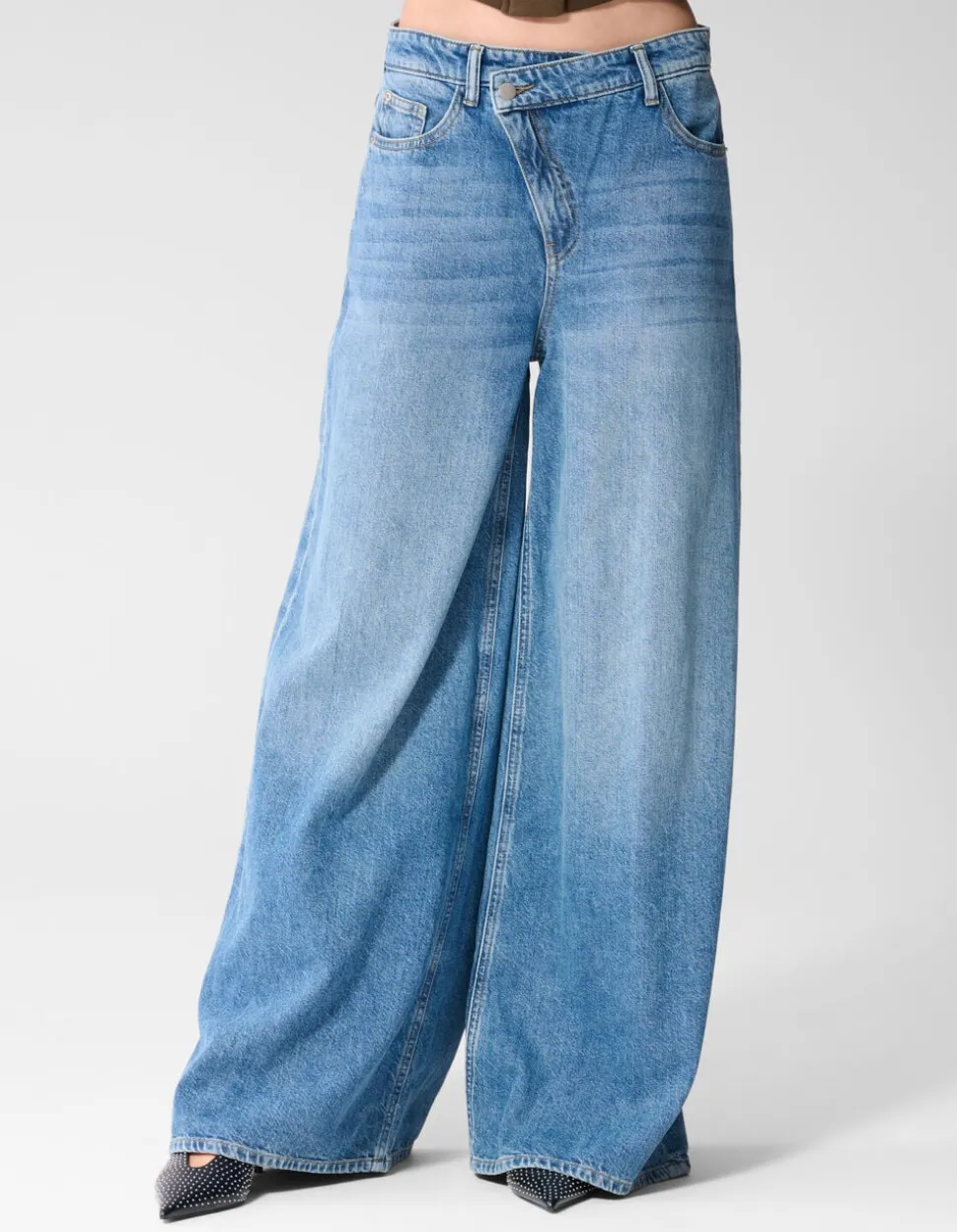 Asymmetric Ultra Wide Leg Fit Jeans Mediumstone