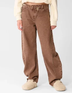 Asymmetrische Barrel Fit Jeans Bruin