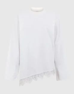 Asymmetrische Kanten Longsleeve T-shirt Wit
