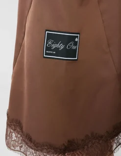 Asymmetrische Kanten Midi Rok Bruin