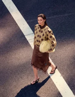 Asymmetrische Kanten Midi Rok Bruin