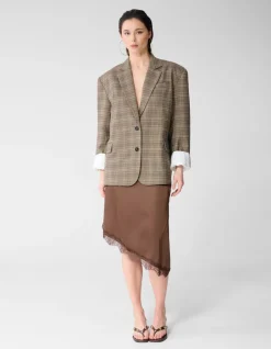 Asymmetrische Kanten Midi Rok Bruin