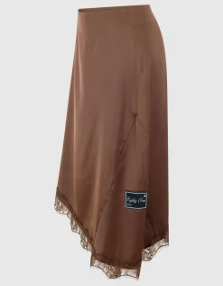 Asymmetrische Kanten Midi Rok Bruin