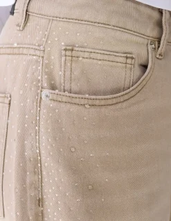 Baggy Fit Strass Jeans Lichtbruin