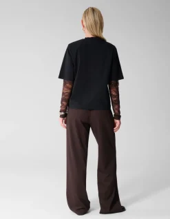 Basic Wide Leg Fit Broek Donkerbruin