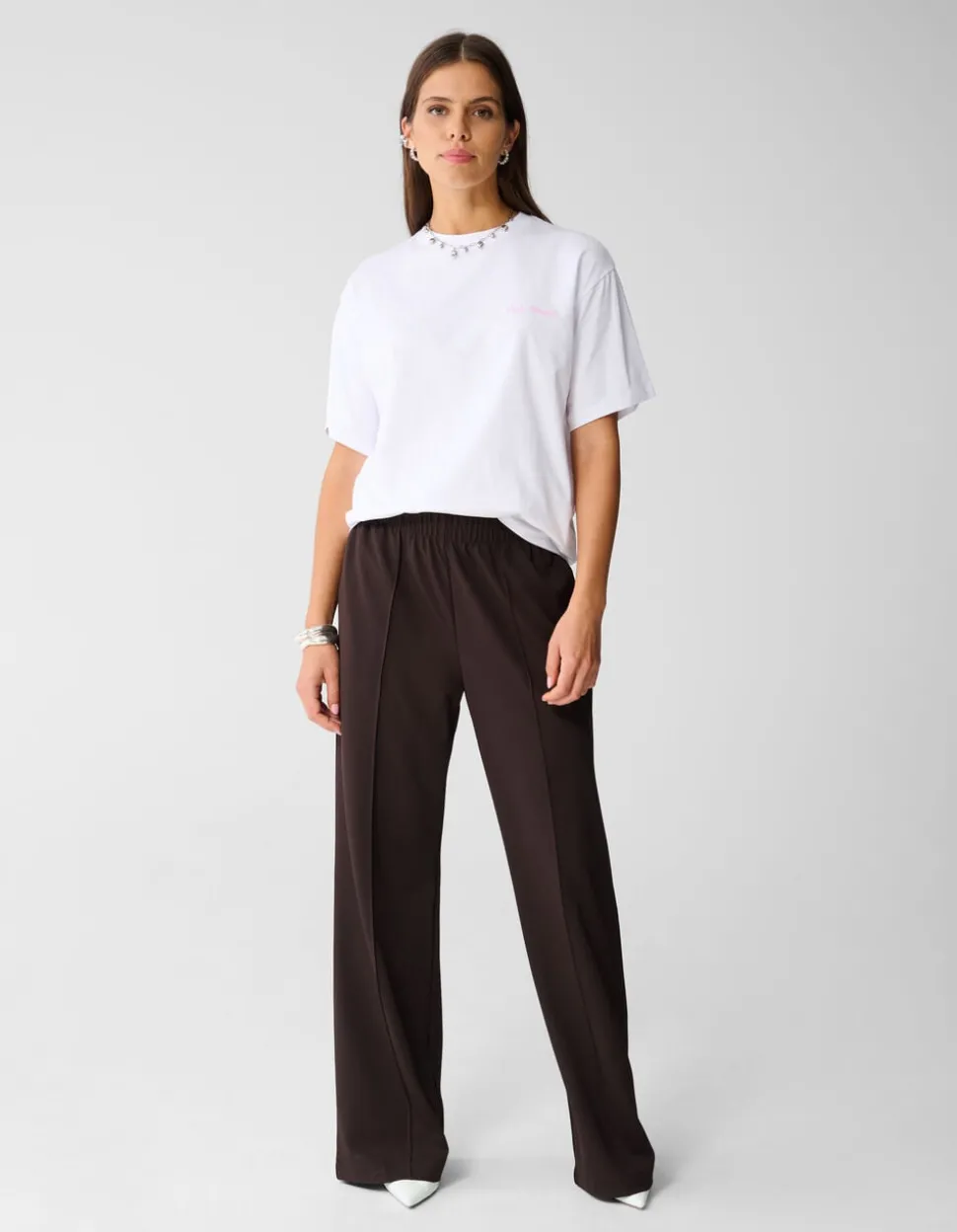 Basis Wide Leg Broek Donkerbruin