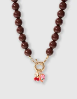 Beaded Charm Ketting Bruin