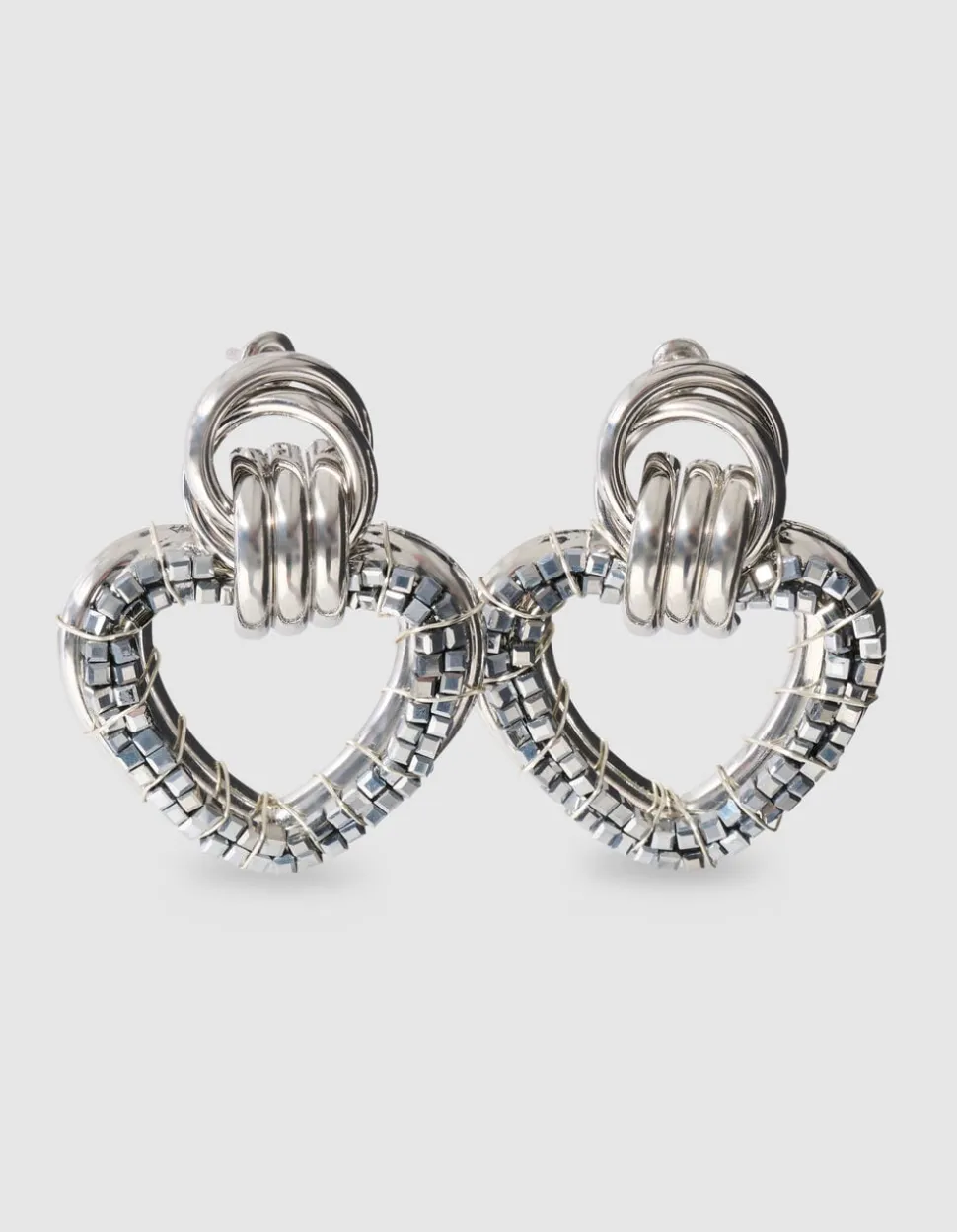 Beaded Heart Oorbellen Zilver