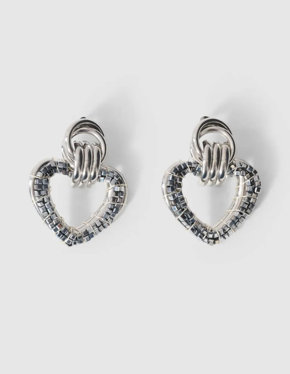 Beaded Heart Oorbellen Zilver
