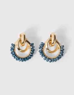 Beaded Oorbellen Goud/Blauw