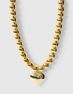 Beaded Wheel Hart Ketting Goud
