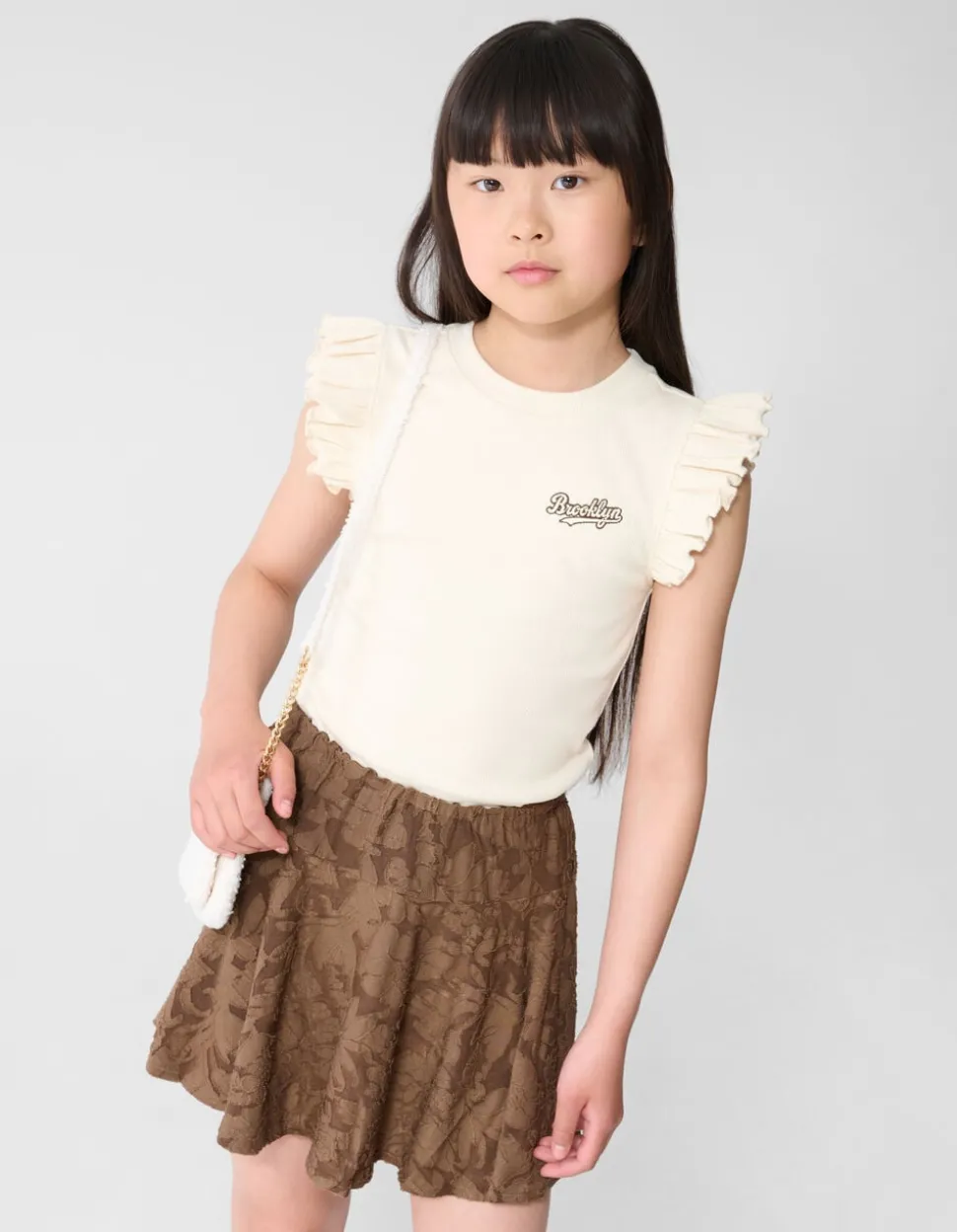 Brooklyn Ruffle Rib Top Gebroken Wit