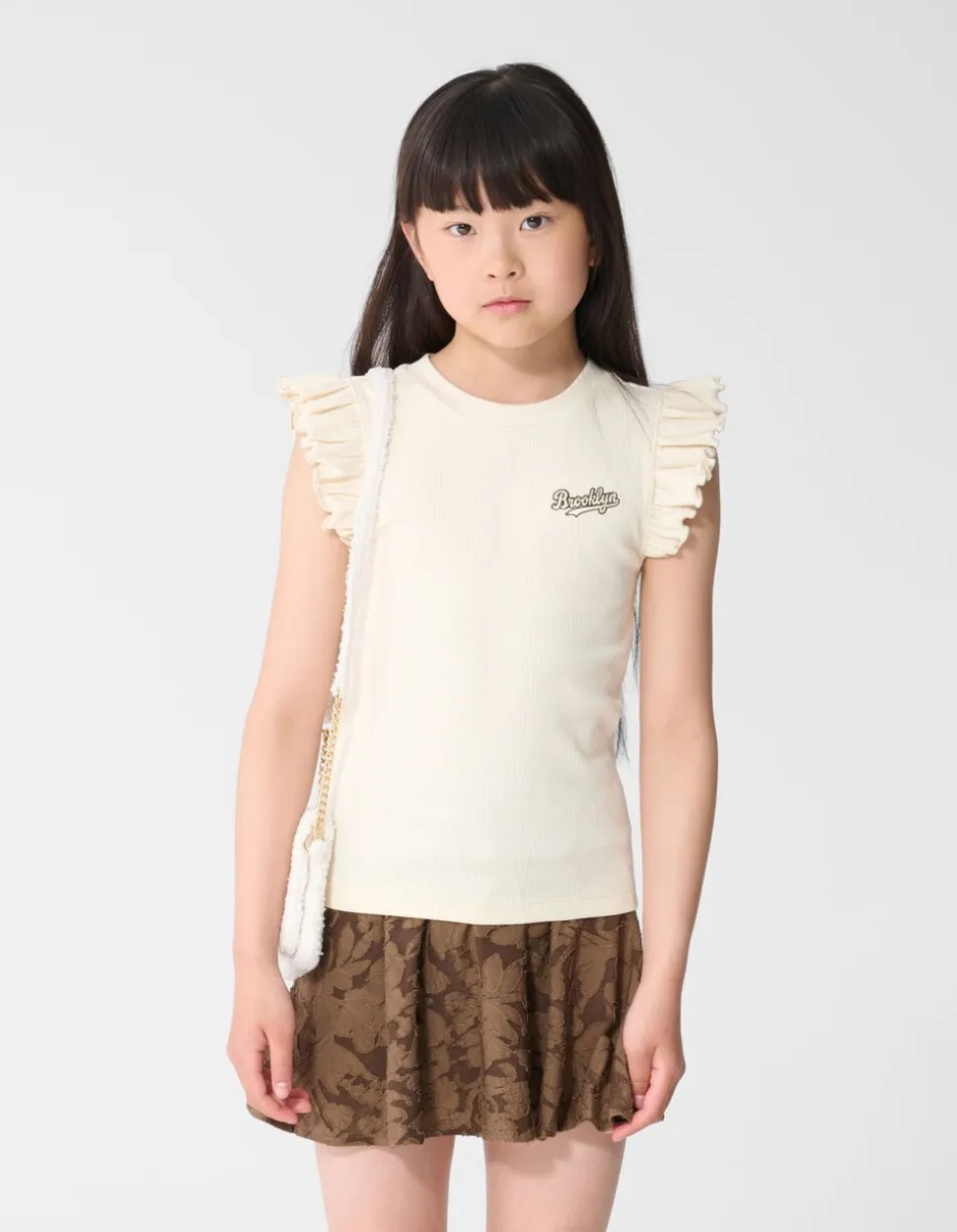Brooklyn Ruffle Rib Top Gebroken Wit