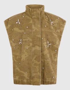 Camo Embellished Gilet Groen
