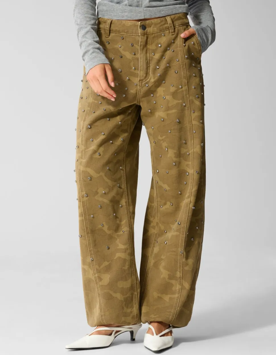 Camo Strass Jeans Khaki