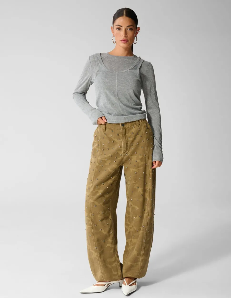 Camo Strass Jeans Khaki