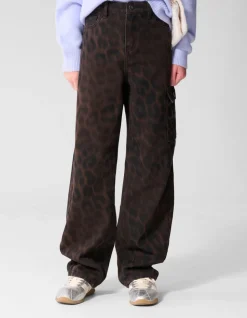 Cargo Leopard Print Jeans Bruin