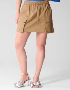 Cargo Strass Mini Rok Beige