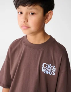 Catch Artwork T-shirt Donkerbruin
