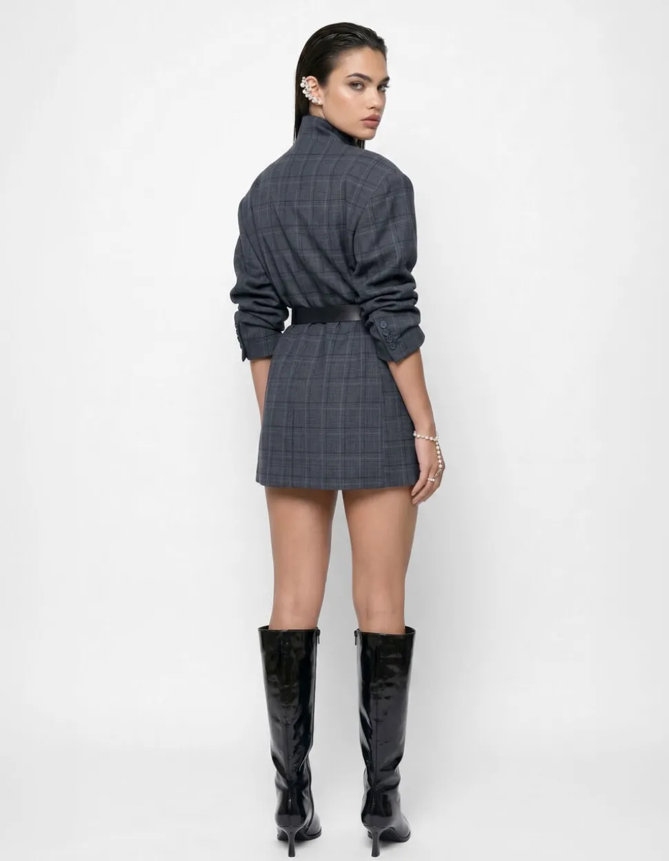 Check Blazer Jurk Donkergrijs