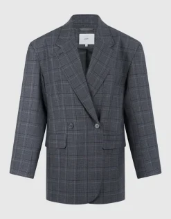 Check Blazer Jurk Donkergrijs