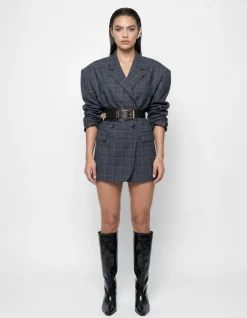 Check Blazer Jurk Donkergrijs