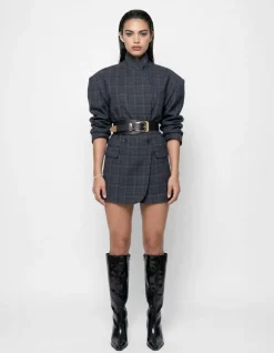 Check Blazer Jurk Donkergrijs