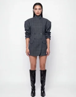 Check Blazer Jurk Donkergrijs