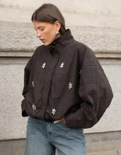 Check Bomber Blouse Donkerbruin