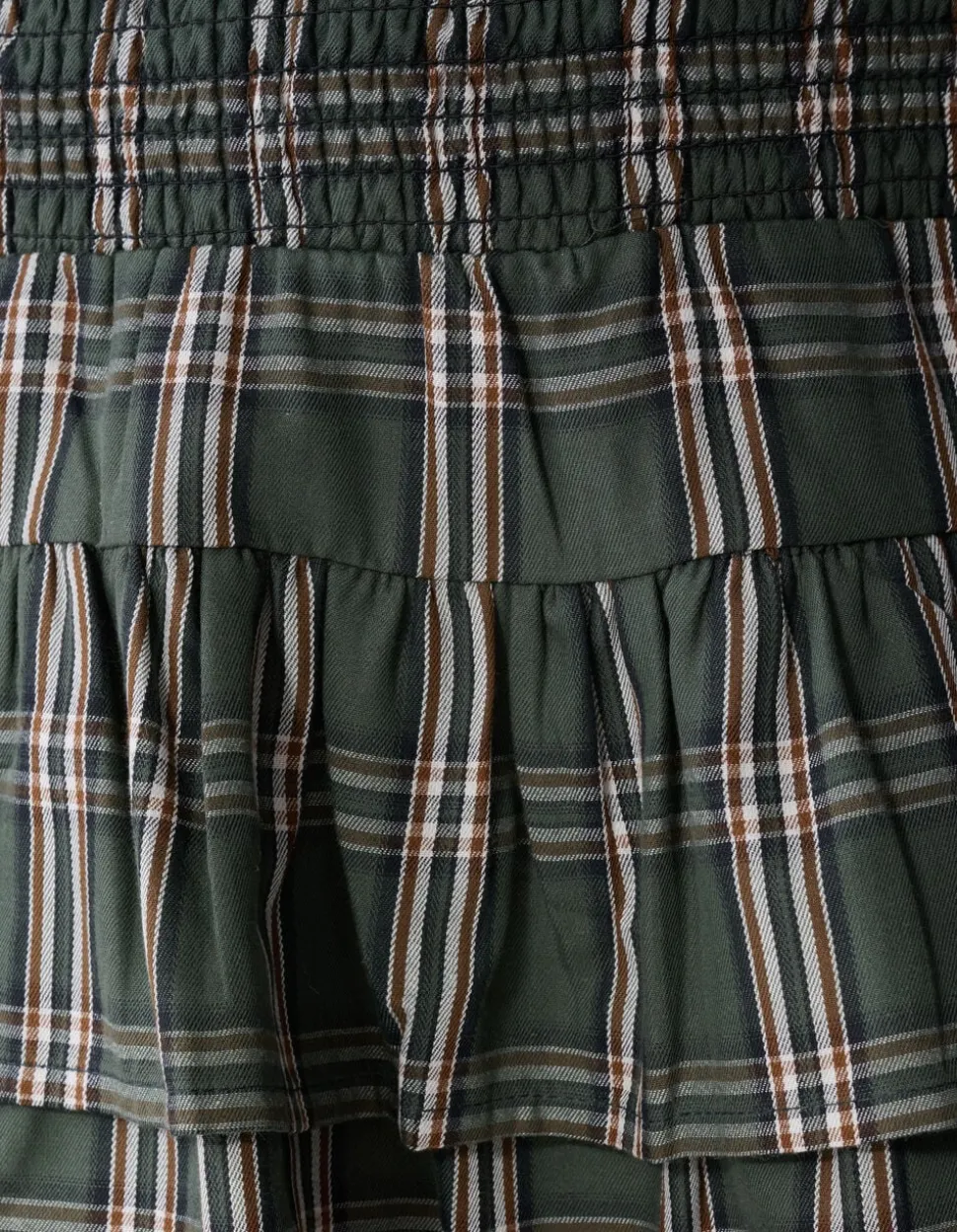 Check Ruffle Rok Groen