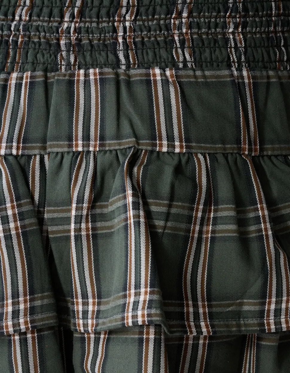 Check Ruffle Rok Groen