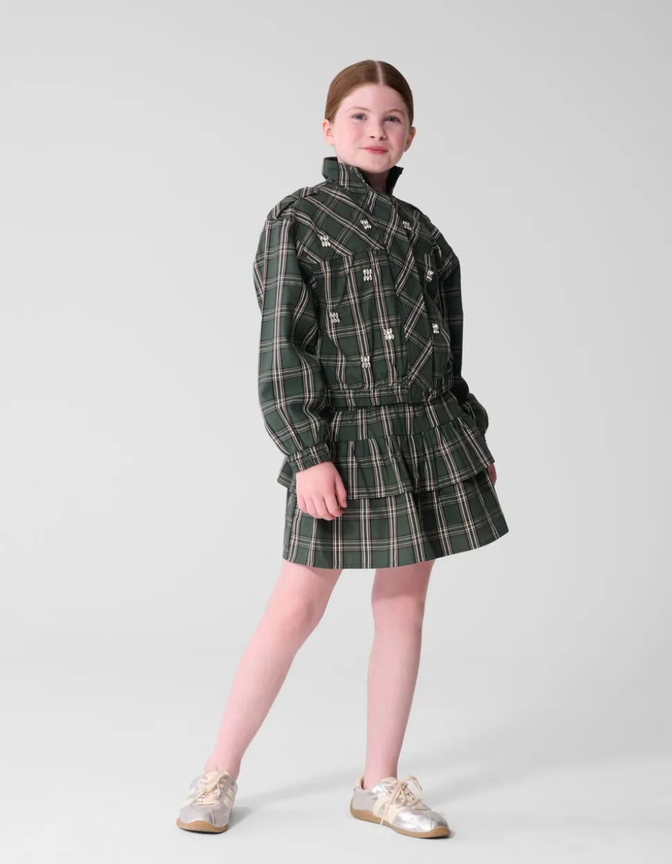 Check Ruffle Rok Groen