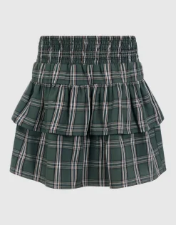 Check Ruffle Rok Groen