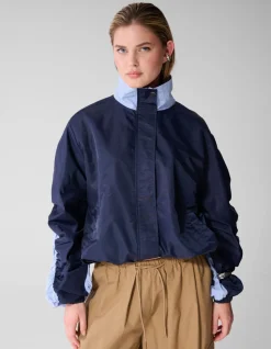 Check Satin Bomber Blauw