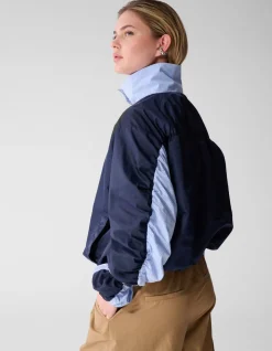 Check Satin Bomber Blauw
