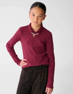 Collar Zip Longsleeve Top Donkerrood