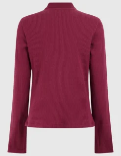 Collar Zip Longsleeve Top Donkerrood