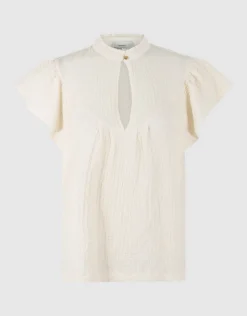 Crinkle Ruffle Top Gebroken Wit