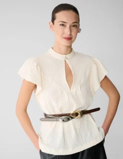 Crinkle Ruffle Top Gebroken Wit