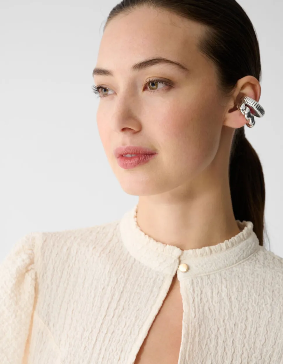 Crinkle Ruffle Top Gebroken Wit