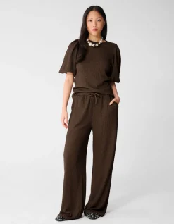 Crinkle Wide Leg Fit Broek Bruin