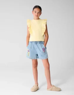 Crochet Denim Short Blauw