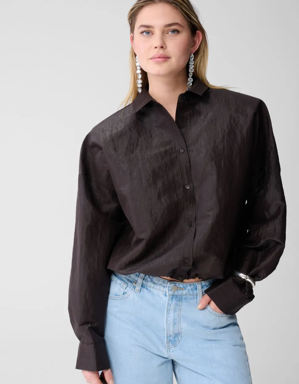 Croco Blouse Donkerbruin
